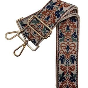 Rust Navy Boho Parisian Tapestry Adjustable Crossbody Bag Purse Strap Silver